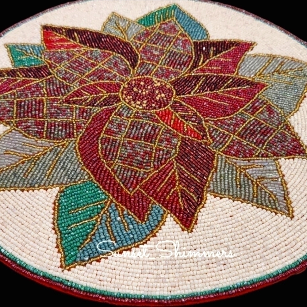 x4 Beaded Plaid Check POINSETTIA Christmas Placemat Chargers New Cynthia Rowley - Picture 4 of 4